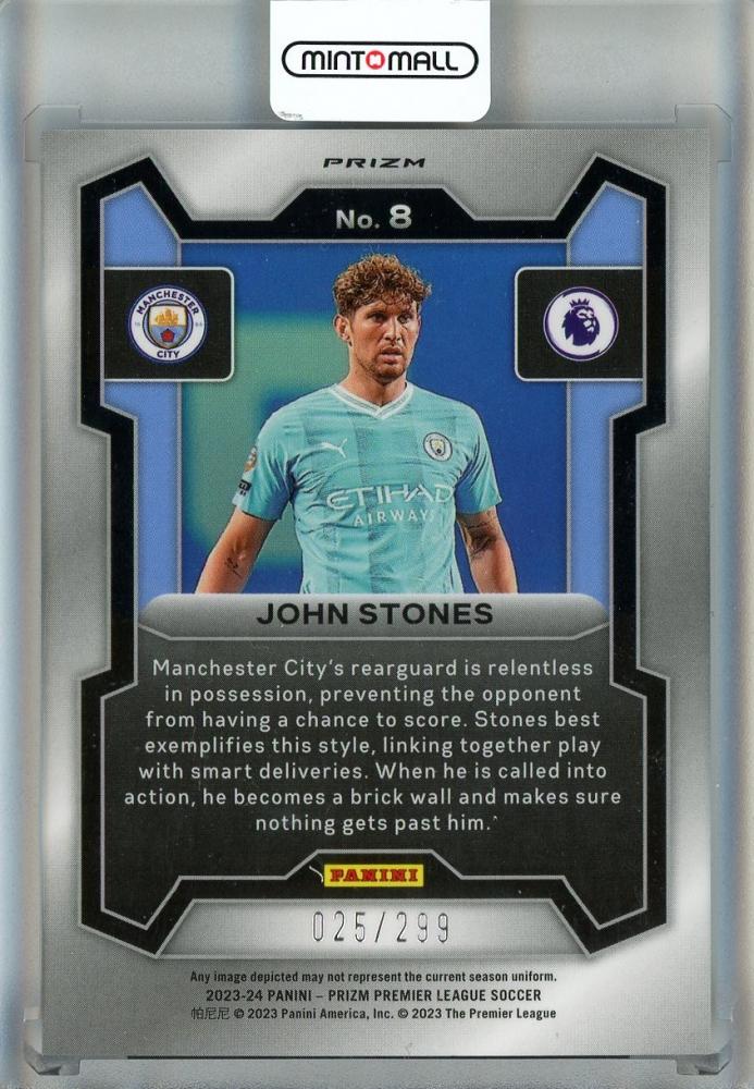 2023-24 Panini Prizm English Premier League John Stones Blue #825/299 Manchester City