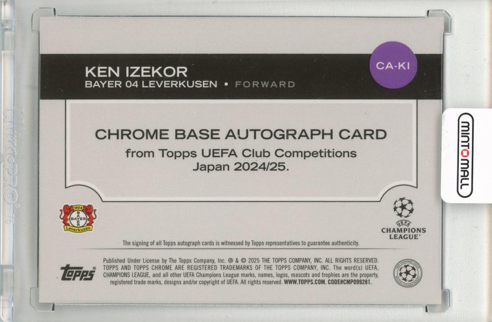 2024-25 TOPPS UEFA Club Competitions Japan Edition Ken Izekor Autographs Blue Mojo Refractors #CAKI12/75 Bayer 04 Leverkusen