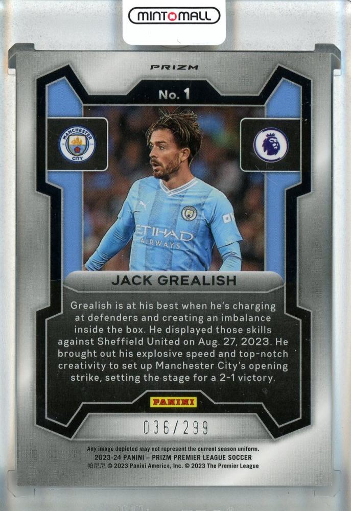 2023-24 Panini Prizm English Premier League Jack Grealish Blue #136/299 Manchester City