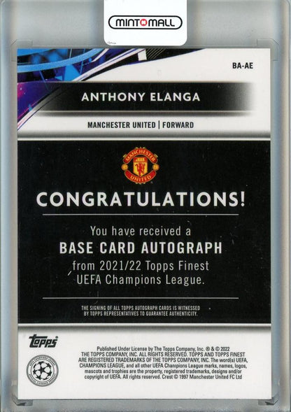 2021-22 Topps Finest UEFA Champions League Anthony Elanga Autographs #BAAE Manchester United