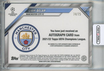2021-22 Topps Chrome UEFA Champions League Liam Delap Autographs Blue Wave Refractors #CALD74/75 Manchester City