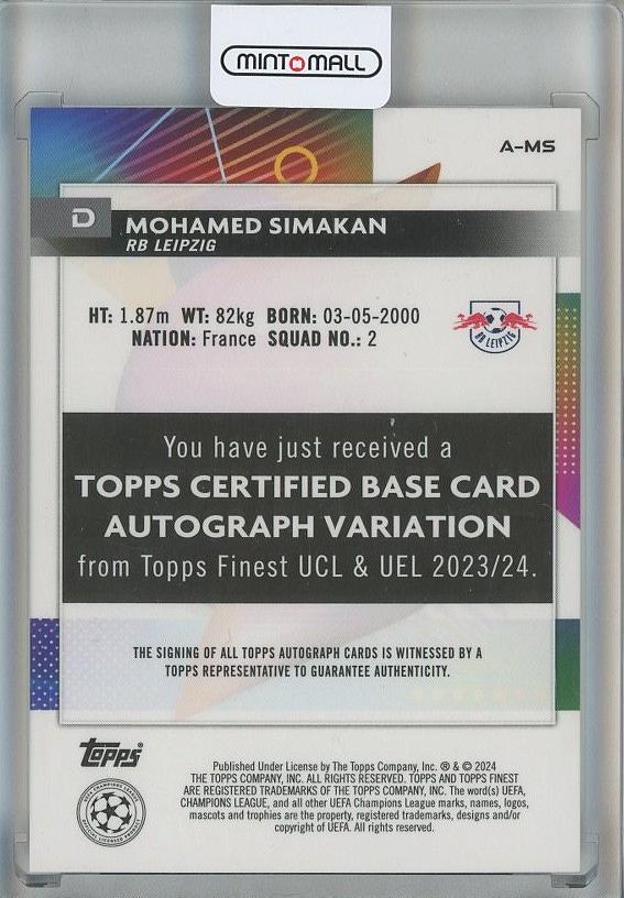 2023-24 Topps Finest UEFA mohamed simakan Auto #A-MS64/199 RB Leipzig
