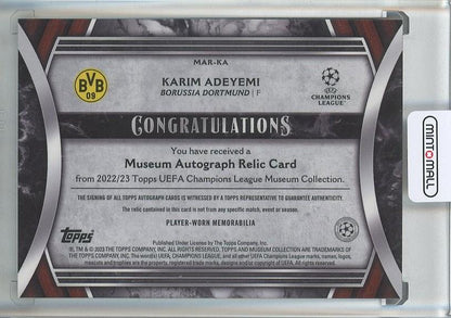 2022-23 Topps Museum Collection Karim Adeyemi UEFA Champions League Museum Autograph Relics Sapphire #MARKA62/75 Borussia Dortmund