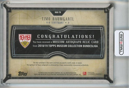 2018-19 Topps Museum Collection Bundesliga Timo Baumgartl Museum Autograph Relics #MARTB53/95 VfB Stuttgart