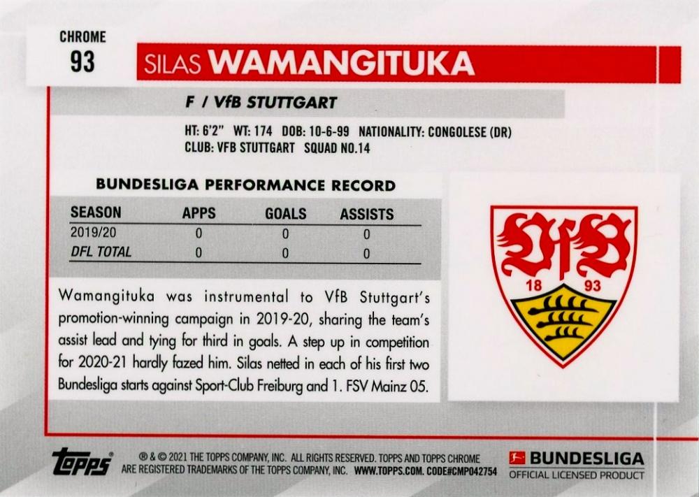2020-21 Topps Chrome Bundesliga Silas Wamangituka Base Rookie Card numbered 93