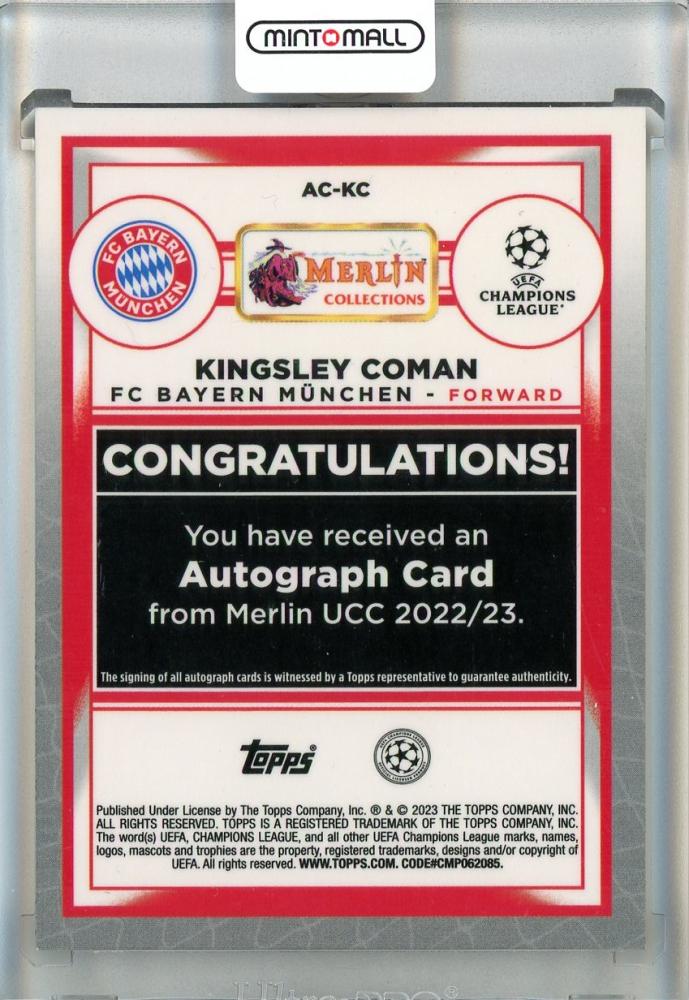 2022-23 Topps Merlin UEFA Kingsley Coman Autographs #ACKC Damaged FC Bayern Munchen