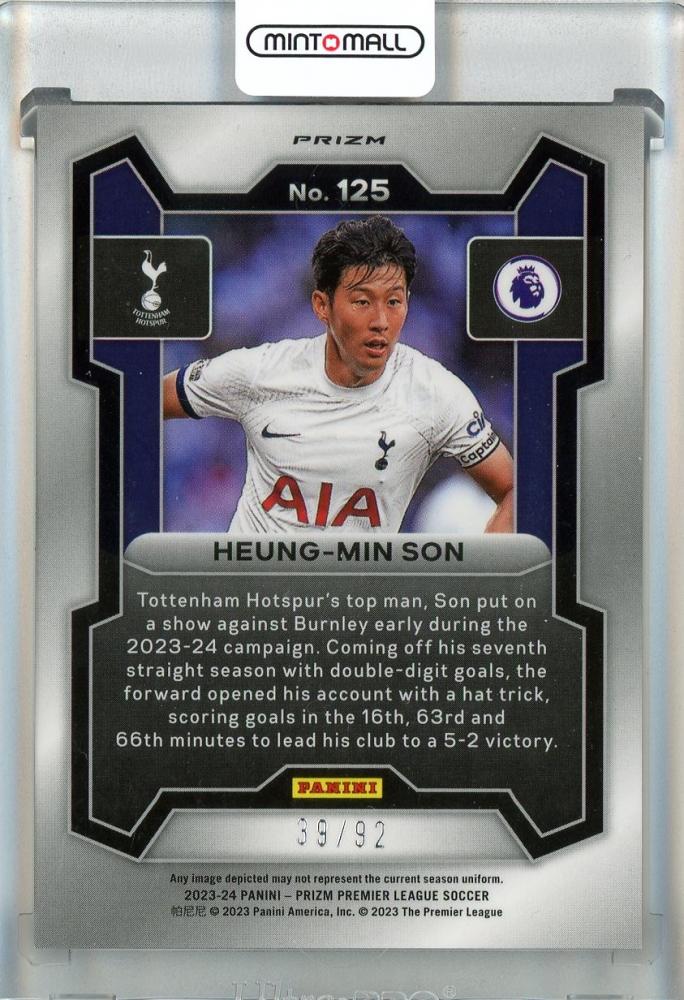 2023-24 Panini Prizm English Premier League Heung-Min Son Purple and White Stripes #12539/92 Tottenham Hotspur