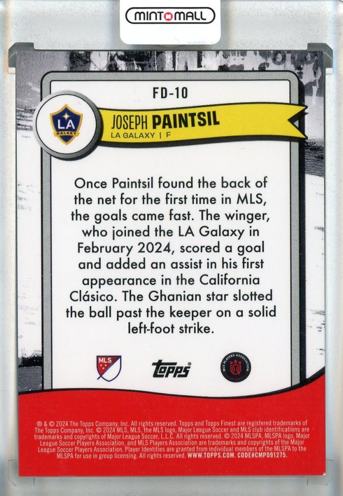 2024 Topps Finest MLS Joseph Paintsil Debuts Black Refractors #FD104/10 LA Galaxy