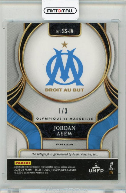 2025-26 PANINI Select Ligue 1 Jordan Ayew Signatures Green #301/3 trading card from Olympique De Marseille