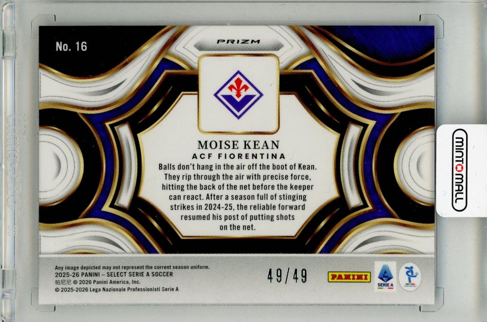 2025-26 PANINI Select Serie A Moise Kean Red Wave #1649/49 trading card featuring ACF Fiorentina