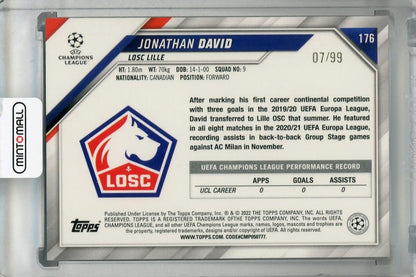 2021-22 Topps UEFA Champions League LOSC Lille Jonathan David Base Icy Blue Parallel trading card serial 07/99
