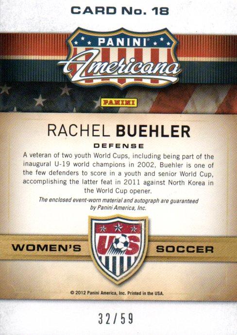 2012 PANINI Americana Rachel Buehler Autograph and Event Worn Material card numbered 32 of 59
