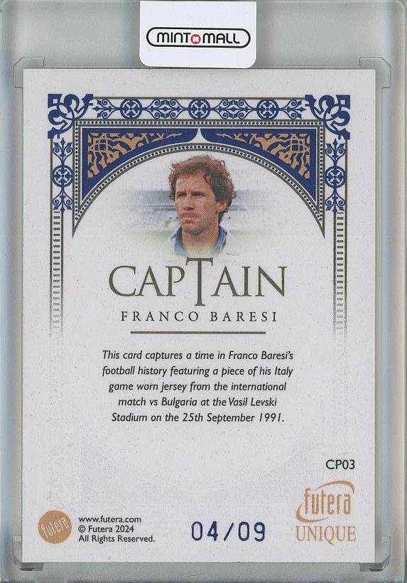 2024-25 Futera Franco Baresi trading card number 4 out of 9 featuring Italy captain