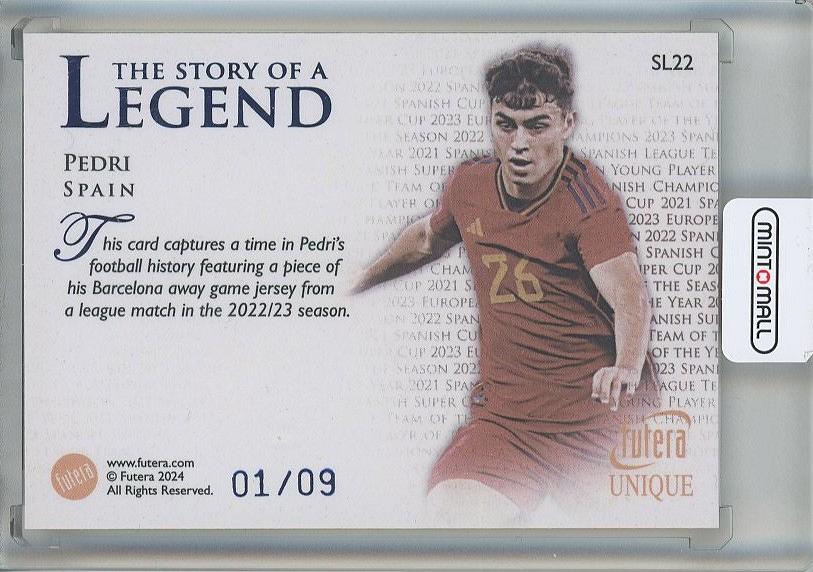 2024-25 Futera Pedri The Story of A Legend 1/9 Spain trading card featuring Pedri in Spain jersey