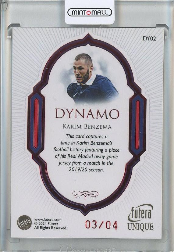 2024-25 Futera Karim Benzema Dynamo3/4 France trading card featuring Karim Benzema in France kit