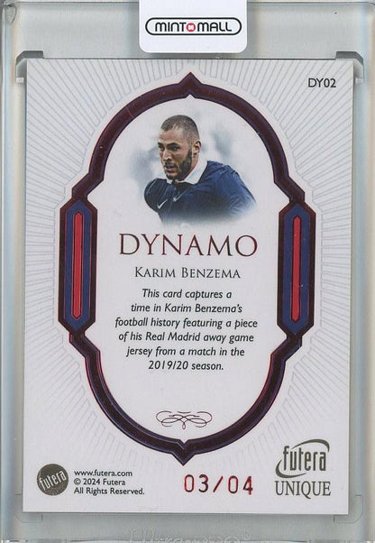 2024-25 Futera Karim Benzema Dynamo3/4 France trading card featuring Karim Benzema in France kit