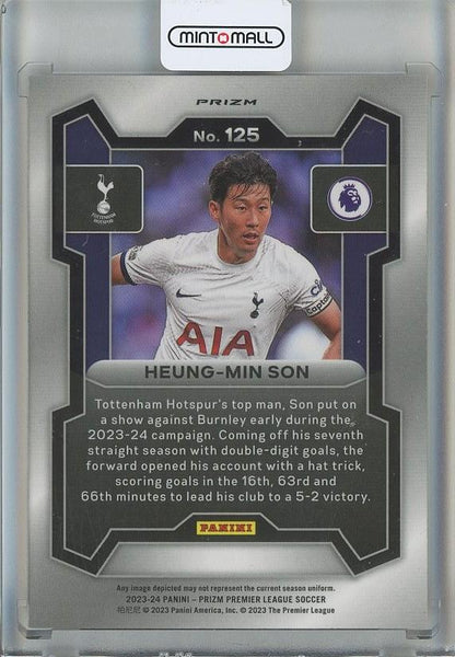 2023-24 Panini Prizm Premier League Heung-Min Son Tiger Stripe trading card from Tottenham Hotspur