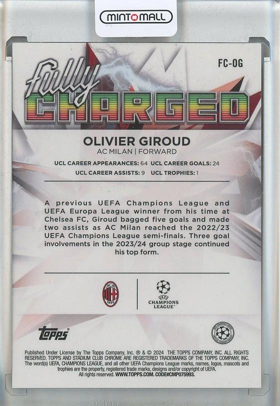 2023-24 Stadium Club Chrome UEFA Champions League Olivier Giroud Fully Charged Red Refractors trading card