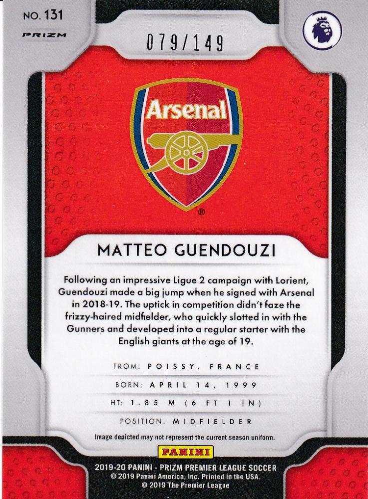 2019-20 Panini Prizm Premier League Arsenal Matteo Guendouzi Base Red Parallel card number 079 out of 149