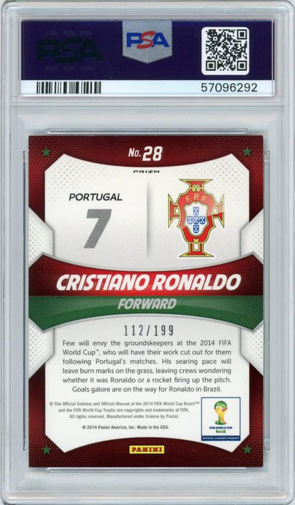 2014 PANINI Prizm FIFA World Cup Cristiano Ronaldo Blue Prizm #28 graded PSA9 mint card