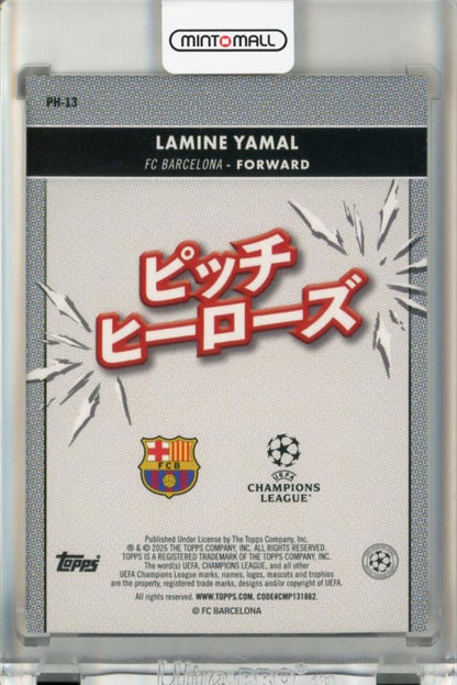 2025-26 Topps UEFA Japan Edition Lamine Yamal Pitch Heroes Orange Inferno Holo trading card PH1318/25