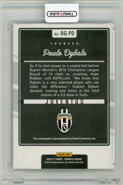 2016-17 Panini Donruss Paulo Dybala The Beautiful Game autographed football card from Juventus