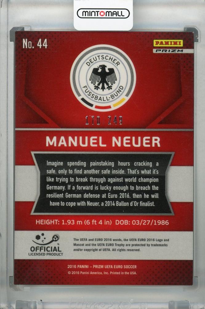 2016 Panini Prizm Euro Germany Manuel Neuer Base Blue Prizms Parallel card number 170 out of 249
