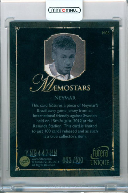 2014 Futera Unique Soccer Neymar Jr serial #M05 Memostars033/100 collectible card