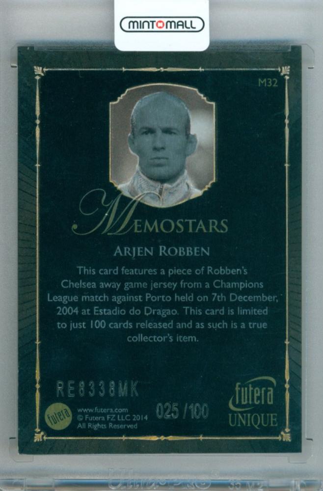 2014 Futera Unique Soccer Arien Robben trading card numbered 025 out of 100 from #M32 Memostars series