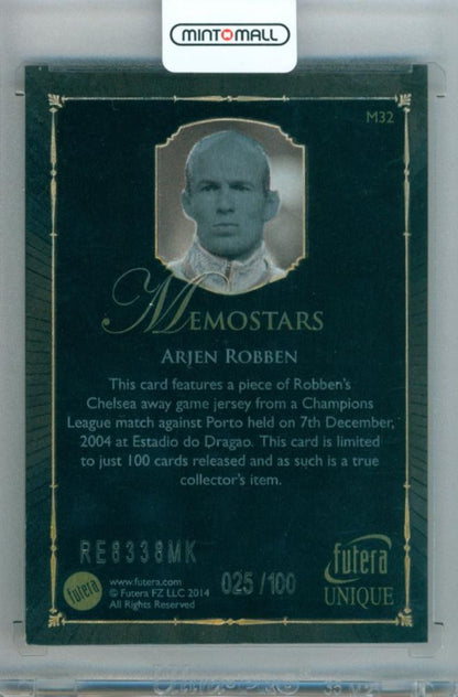 2014 Futera Unique Soccer Arien Robben trading card numbered 025 out of 100 from #M32 Memostars series