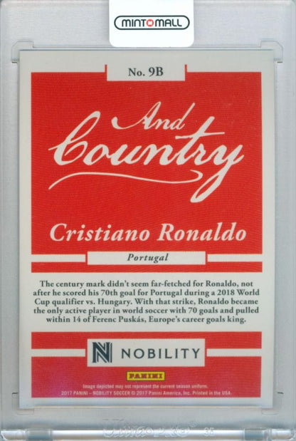 2017 Panini Nobility Cristiano Ronaldo trading card numbered 9B showing player and country details