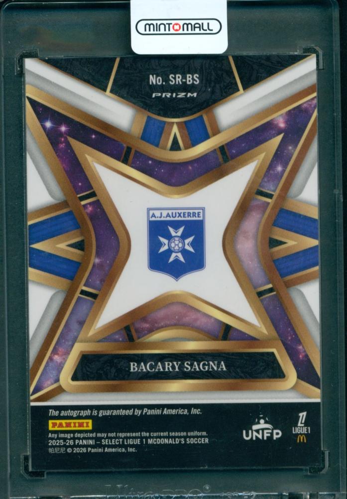 2025-26 PANINI Select Ligue 1 Soccer trading card of Bacary Sagna with Select Stars Signature for AJ Auxerre