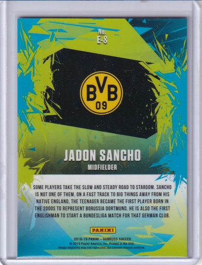 2018-19 Donruss Optic Borussia Dortmund Jadon Sancho Explosive trading card featuring player image