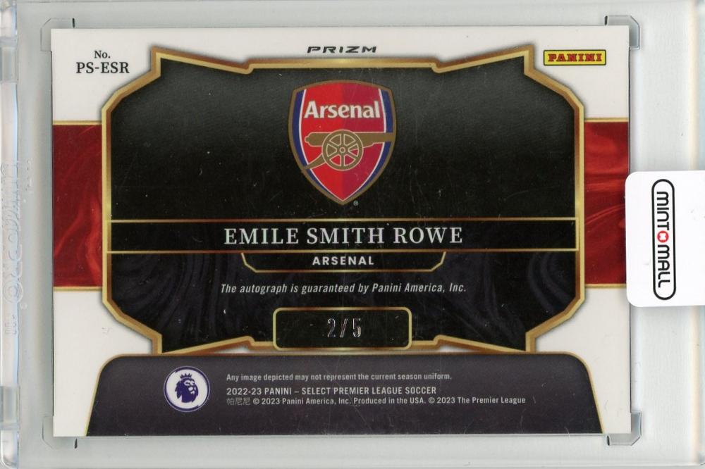 2022-23 PANINI Select English Premier League Pitchside Signatures Green Emile Smith Rowe Arsenal card serial 2 of 5