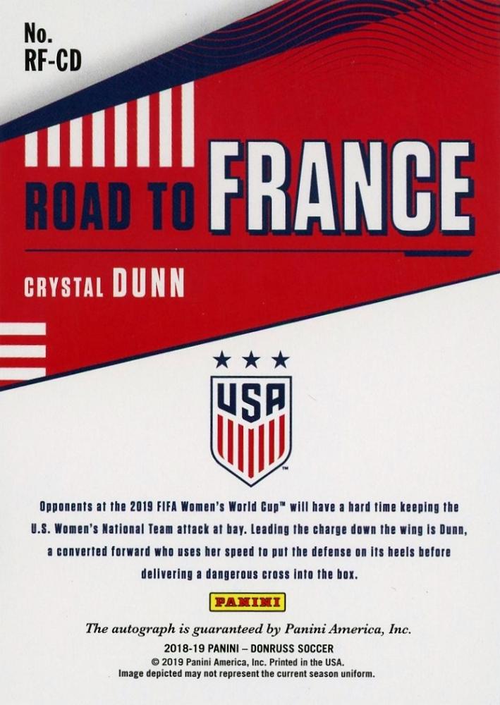 2018-19 Panini Donruss Crystal Dunn Road to France Autographed trading card number 8