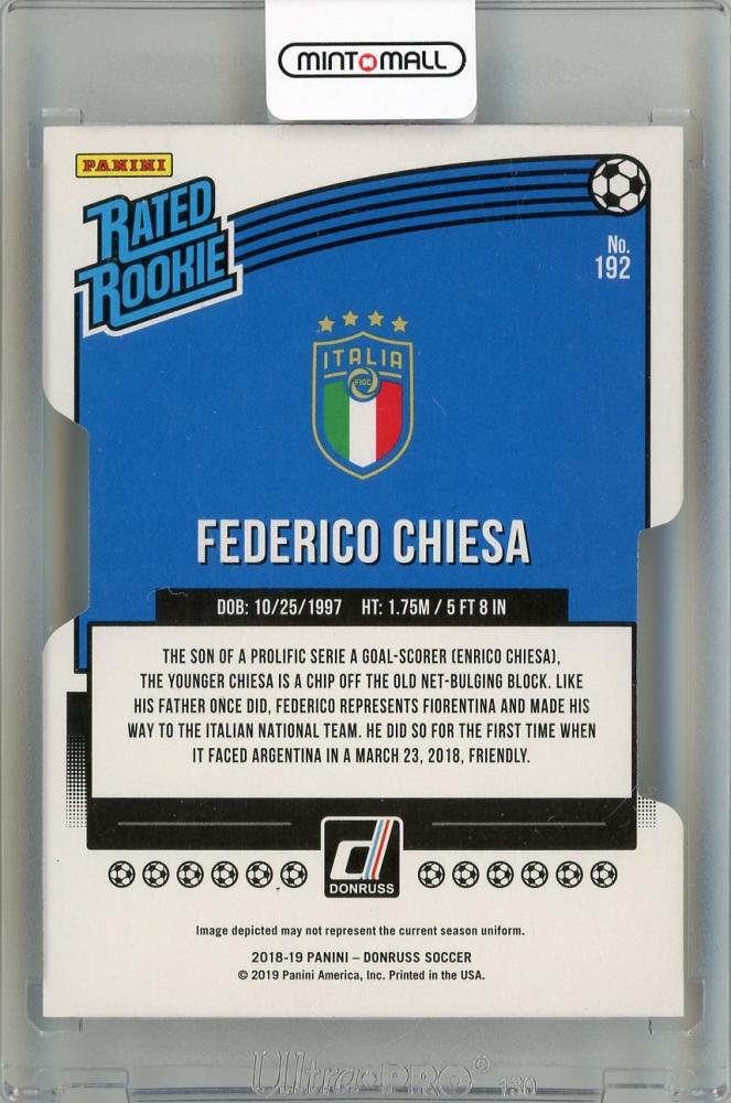 2018-19 PANINI Donruss Press Proof Die Cuts trading card #192 of Federico Chiesa numbered 040 out of 100