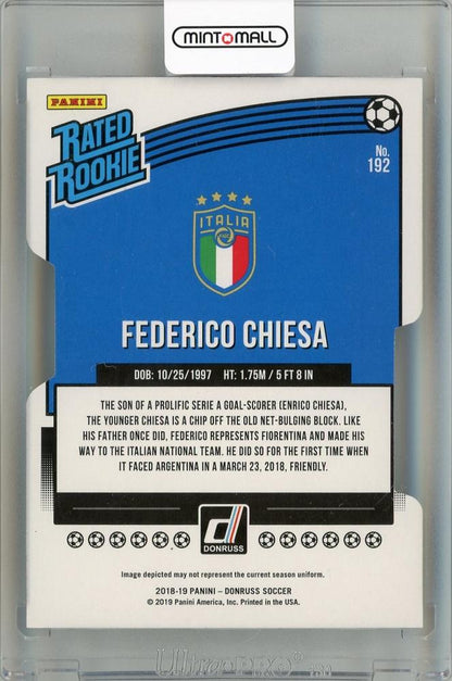 2018-19 PANINI Donruss Press Proof Die Cuts trading card #192 of Federico Chiesa numbered 040 out of 100