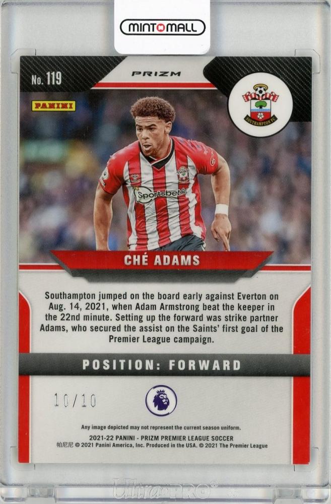 2021-22 PANINI PRIZM Premier League Prizms Gold #119 Che Adams trading card graded 10 out of 10