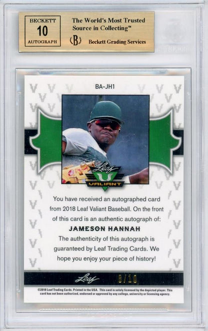2018 Leaf Valiant Jameson Hannah Yellow Auto card numbered 8 of 10 graded BGS 9.5 GEM MINT
