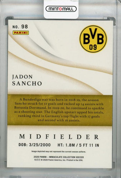 2020 Panini Immaculate Collection Borussia Dortmund Jadon Sancho trading card numbered 06/99