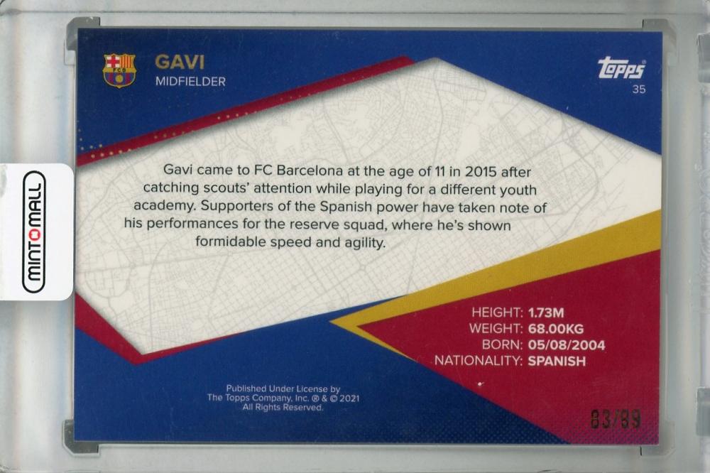 2021-22 Topps FC Barcelona team set card featuring Gavi Our City Base Pink parallel version number 83 out of 99