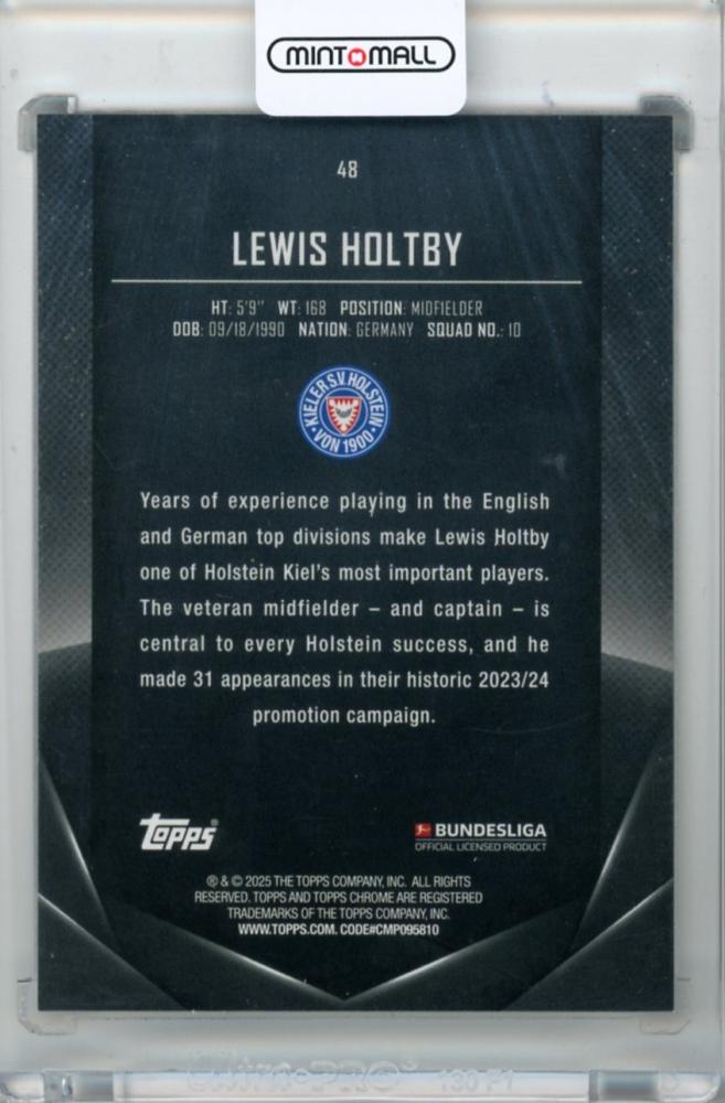 2024-25 Topps Midnight Bundesliga Lewis Holtby #48 Base Moonrise Parallel03/25 Holstein Kiel