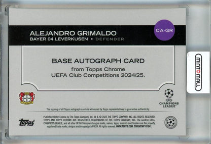 2024-25 Topps Chrome UEFA Club Competitions Alejandro Grimaldo Chrome Autographs Magenta Lava Refractors#CA-GR29/75※Vertical Line