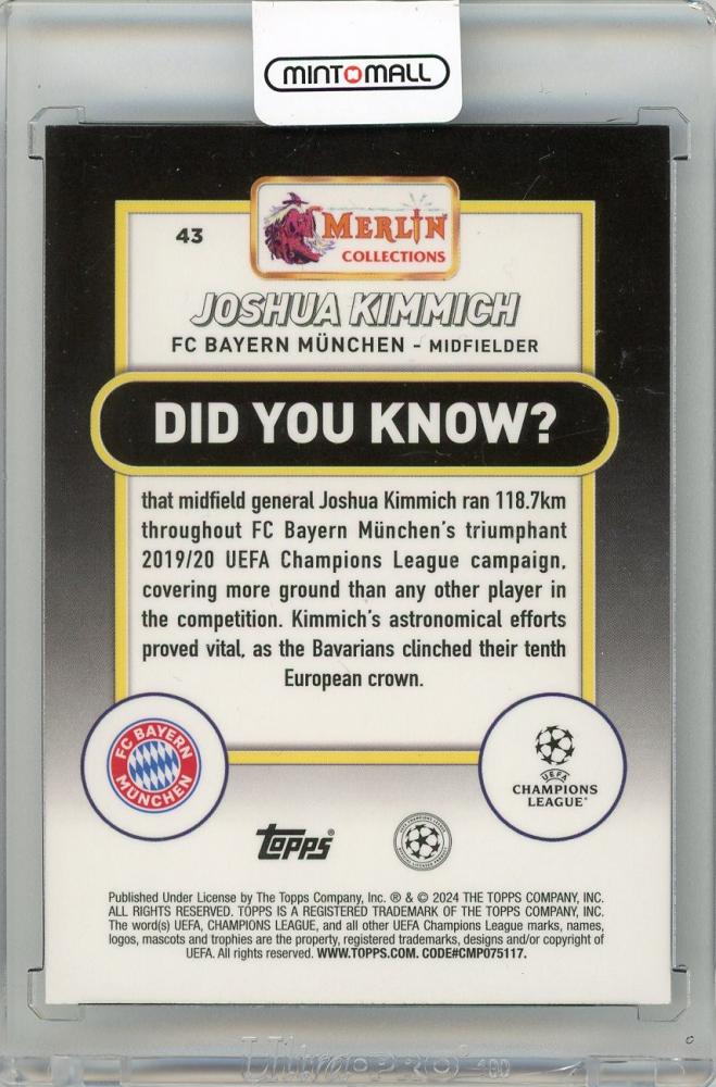 2023-24 TOPPS Merlin UEFA Club Competitions Joshua Kimmich Blue Refractors #431st No. 01/75 FC Bayern Munchen
