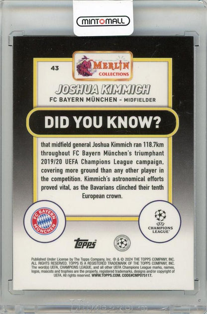 2023-24 TOPPS Merlin UEFA Club Competitions Joshua Kimmich Blue Refractors #431st No. 01/75 FC Bayern Munchen