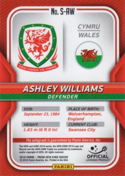 2016 Panini Euro Prizm Ashley Williams Autographs collectible trading card