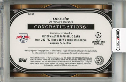 2021-22 TOPPS Museum Collection UEFA Champions League RB Leipzig Angelino autograph relic card numbered 27 of 250