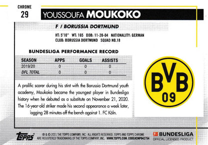 2020-21 Topps Chrome Bundesliga Borussia Dortmund Youssoufa Moukoko Base trading card