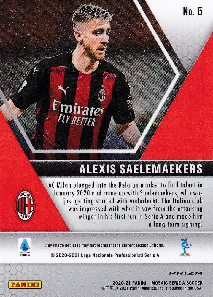 2020-21 Panini Mosaic Serie A Alexis Saelemaekers AC Milan Base Red trading card