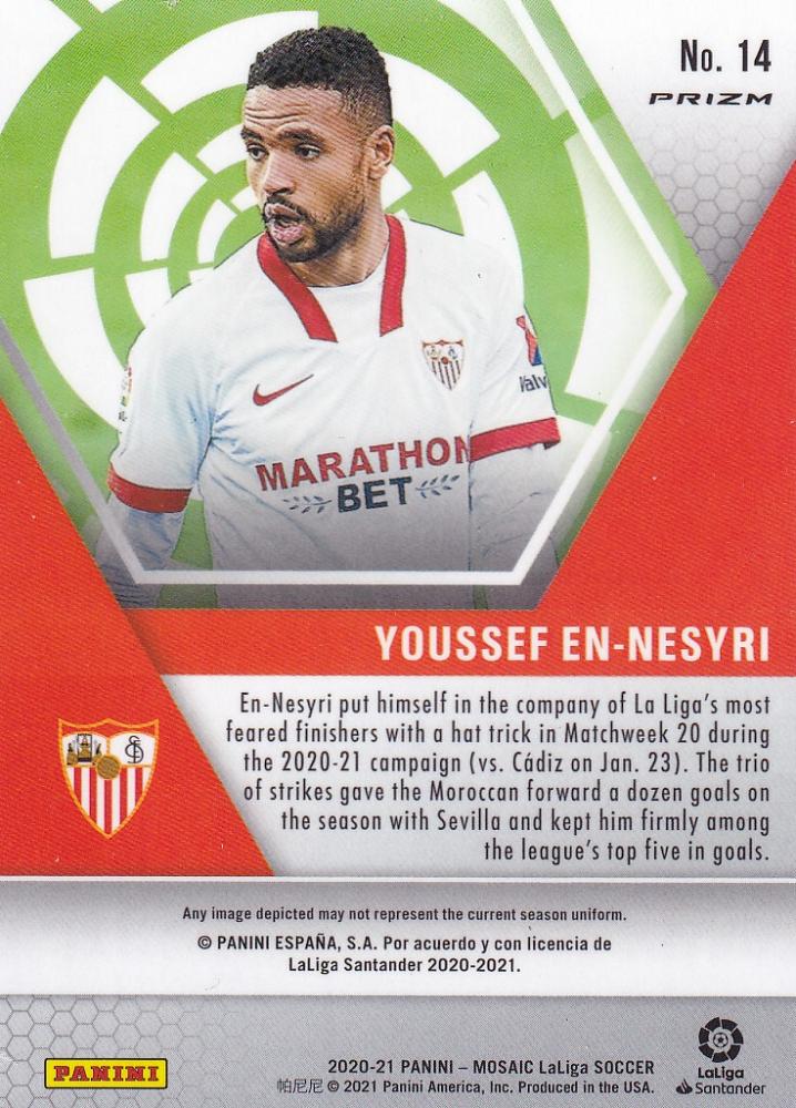 2020-21 Panini Mosaic La Liga trading card of Sevilla FC Youssef En-Nesyri Base Silver parallel version